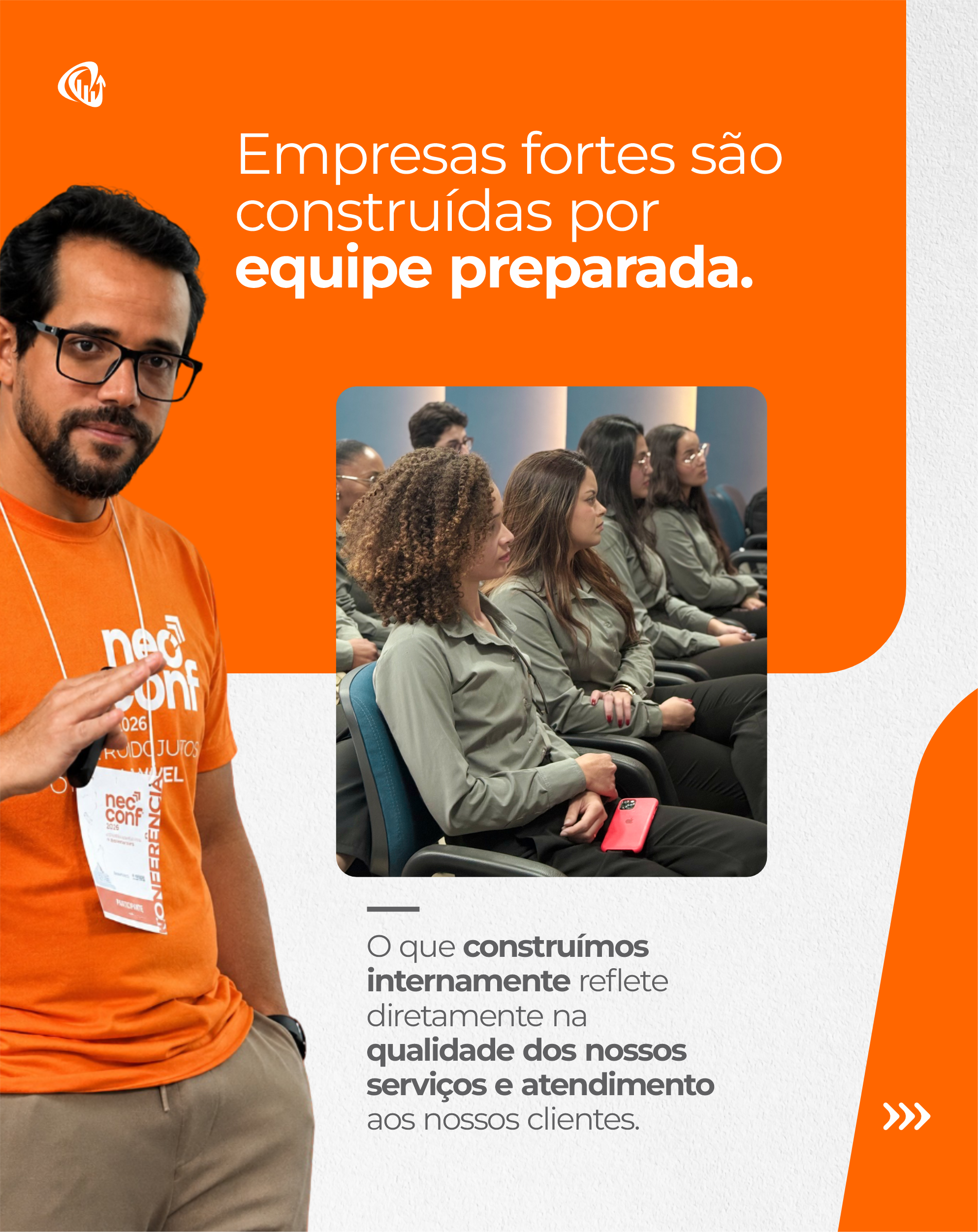 Profissionais da Neocon participando de evento e treinamento.